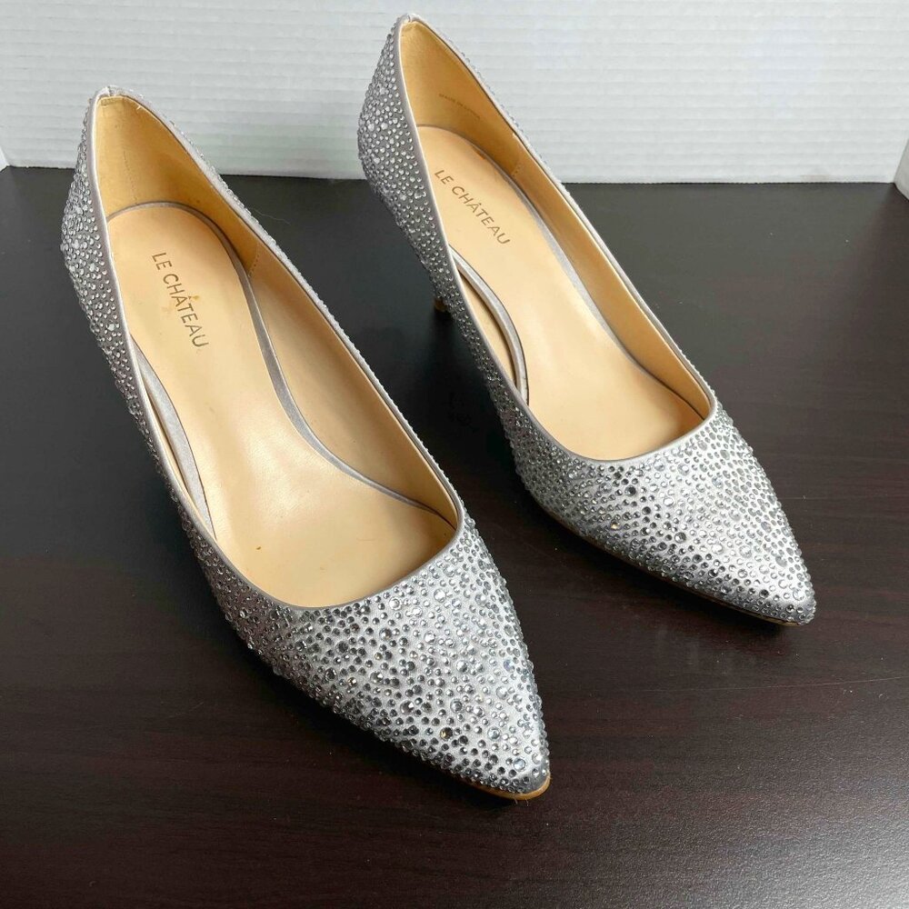 NEW Silver High-heeled Shoes with Rhinestones, sz 38